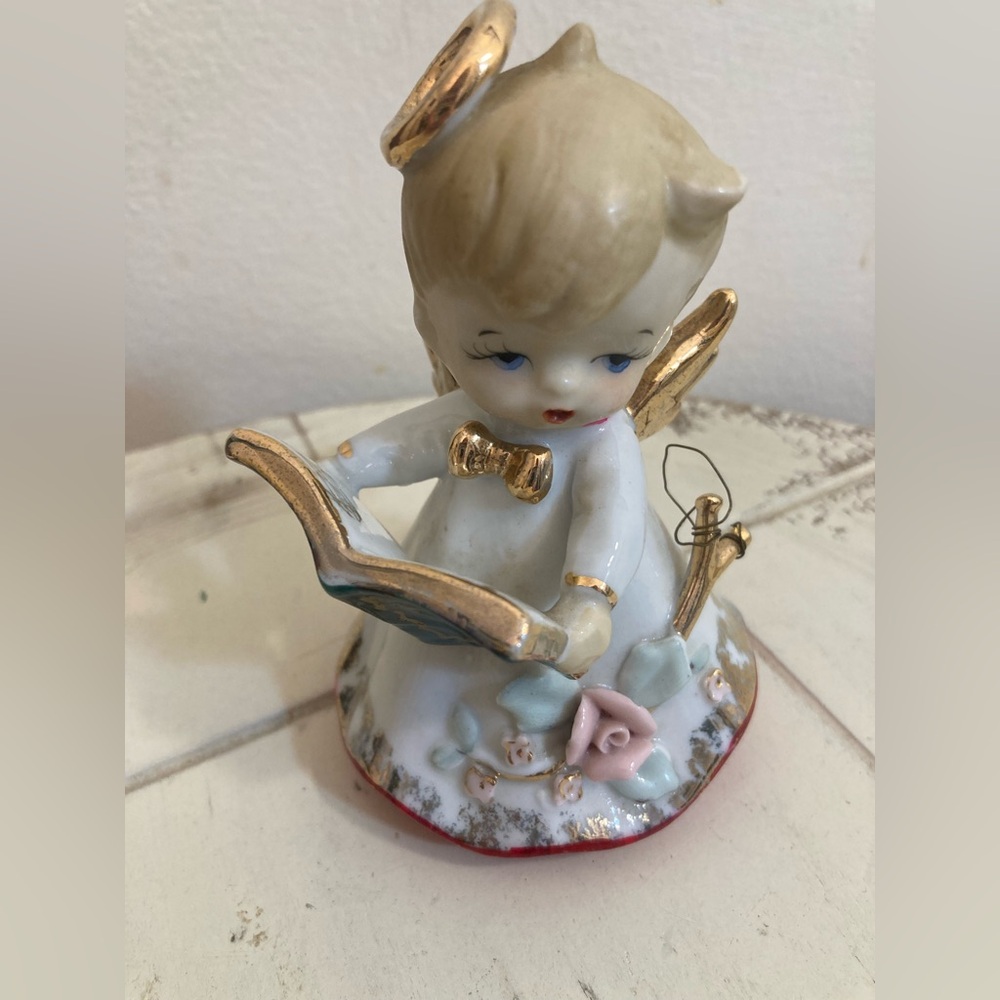 Vintage Lefton porcelain naughty angel choir boy with sling shot bell